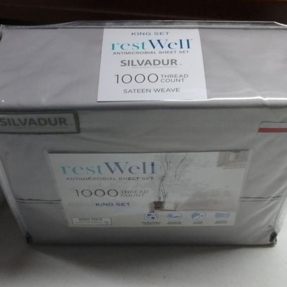 RestWell Anti-Microbial 1000 Thread Count 4 Pc. Sheet Set, King Bedding-Grey - Picture 5 of 6